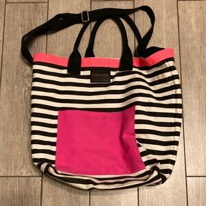 Victoria’s Secret Striped Black and White Tote Bag with Pink Accents